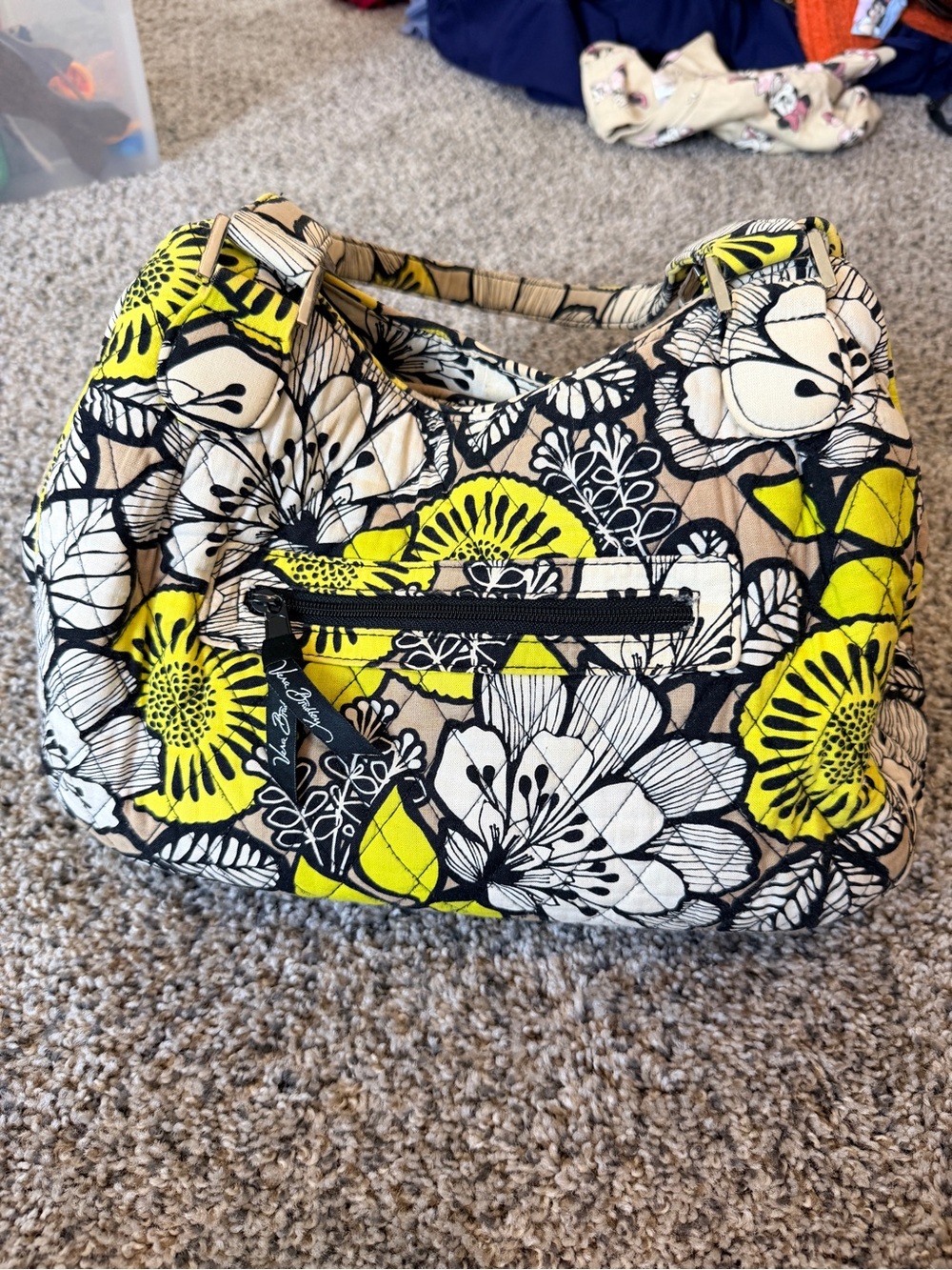 Vera Bradley Retired Citron Quilted Floral Tote Bag in Yellow, Black & White